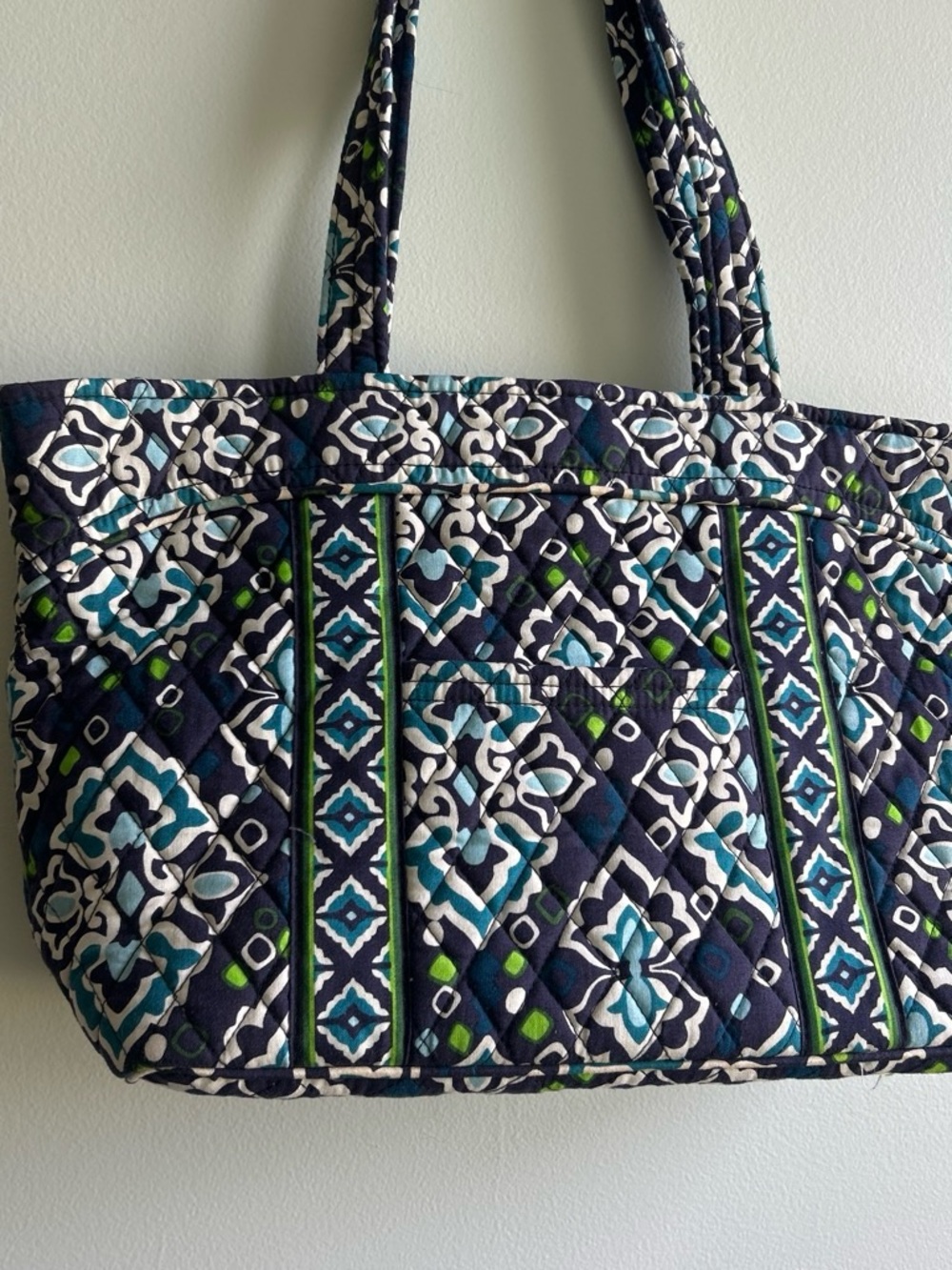 Vera Bradley Quilted Navy Tote with Teal and Lime Accents